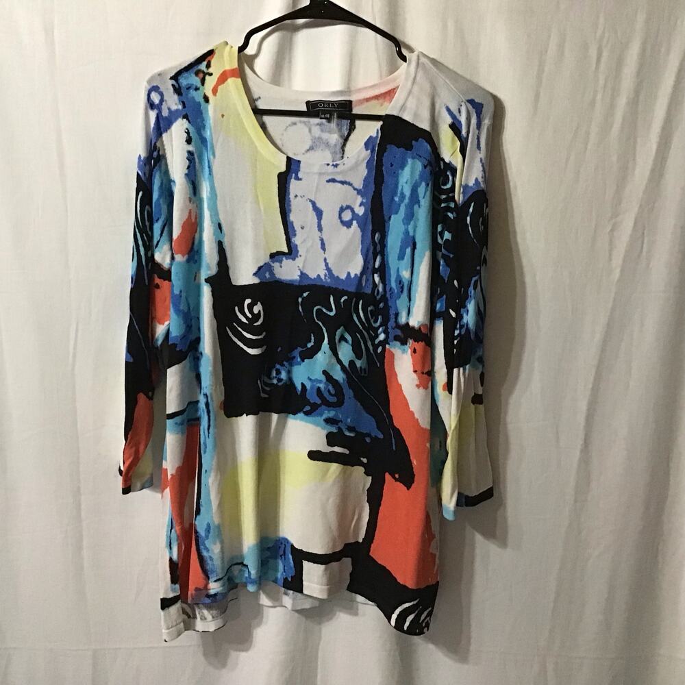 Orly Bright Artsy Print Lightweight Knit Pullover Top XL